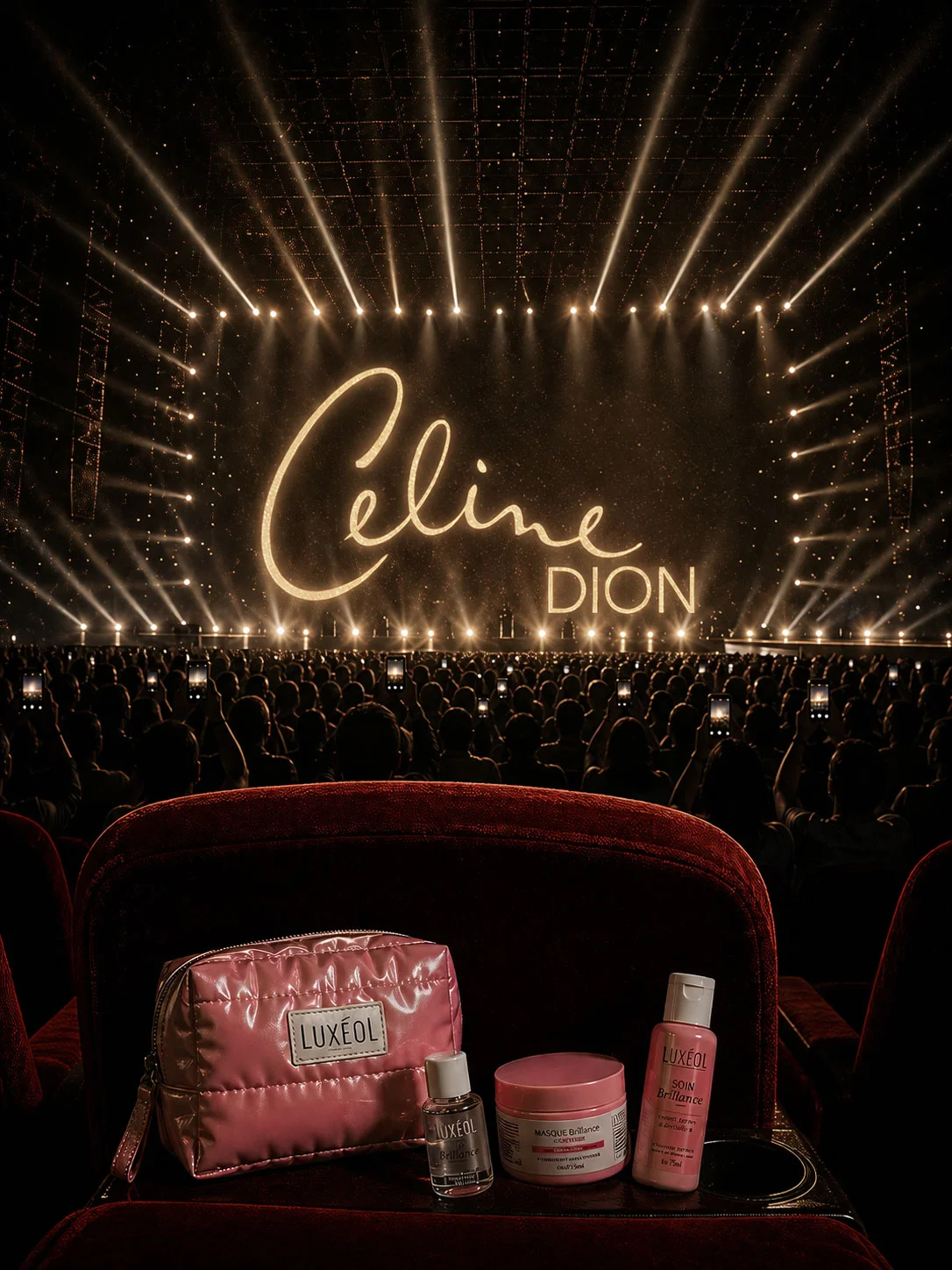 Maquette client générée : produits dans un décor de concert